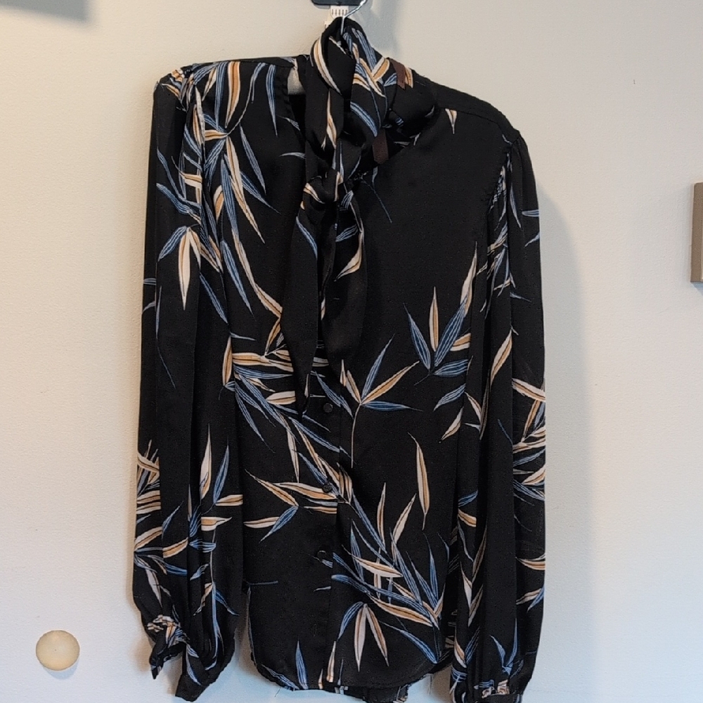 Equipment Black and Cream Leaf Print Blouse